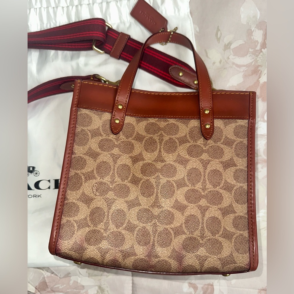 Coach Tan and Burgundy Signature Tote - Picture 8 of 12